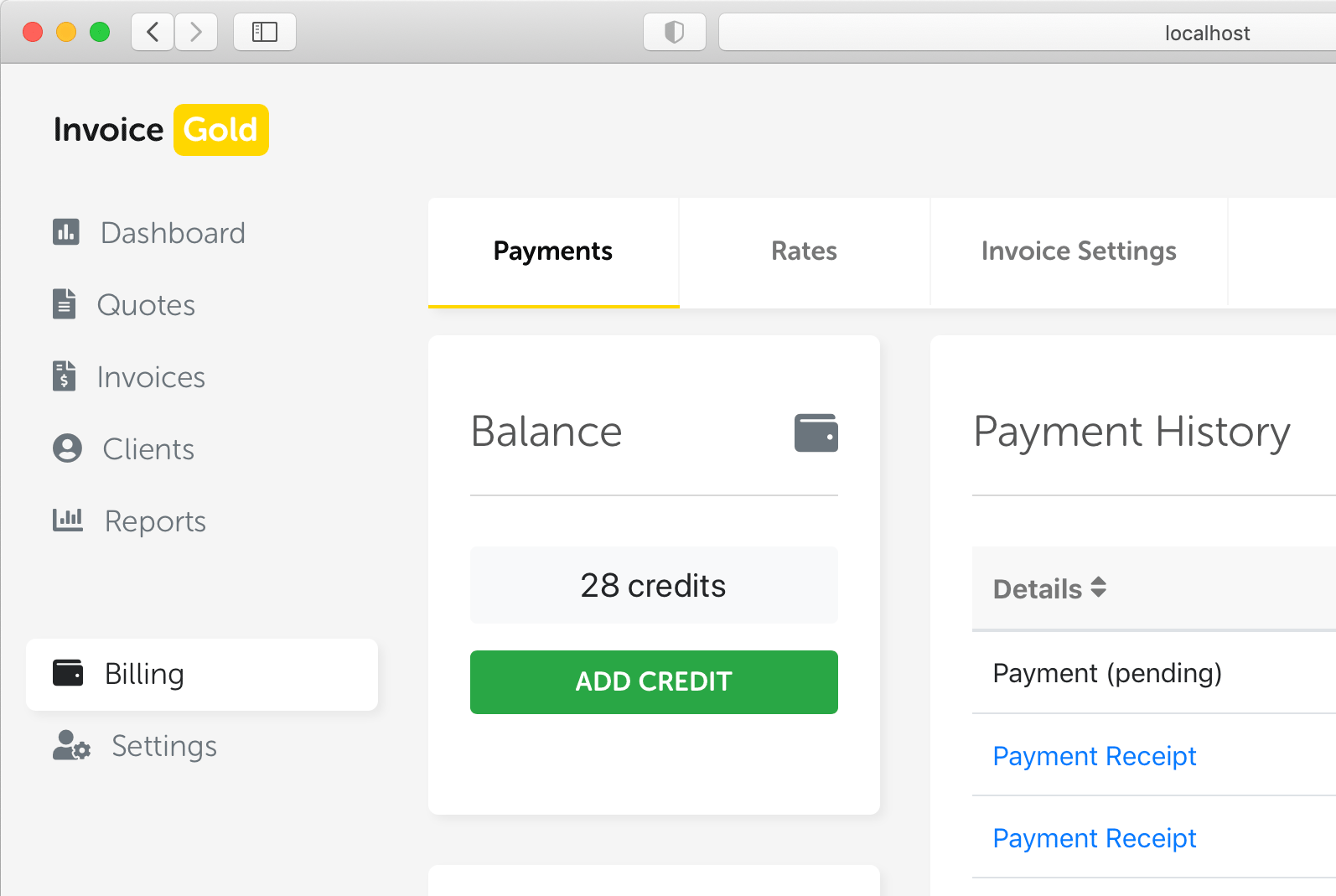 Pay as you go invoicing app